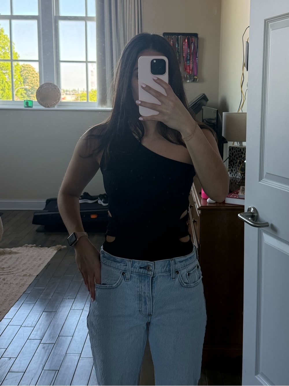 Abercrombie & Fitch Black Ribbed One-Shoulder Cutout Bodysuit